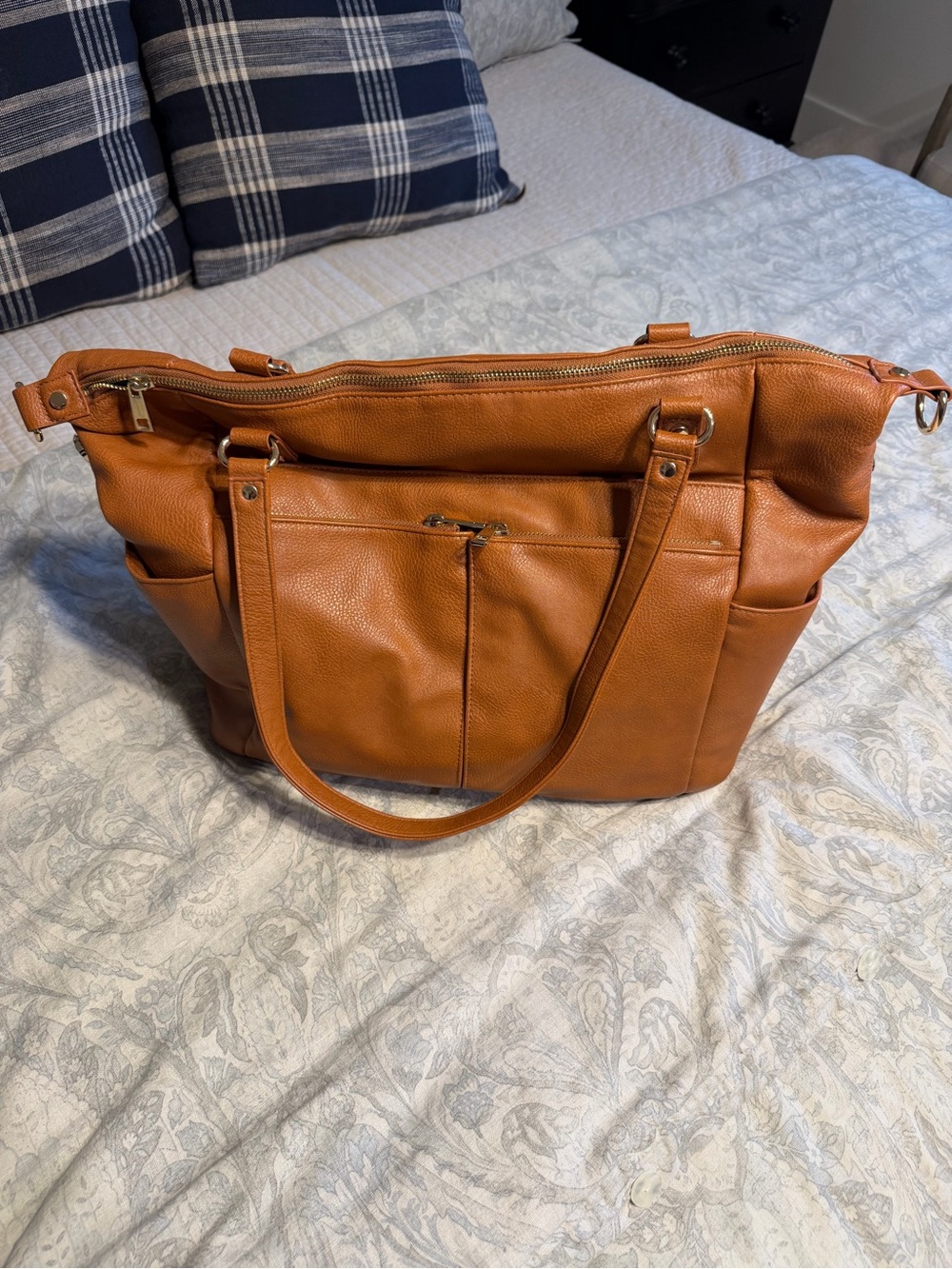 Classic Women Backpack Diaper Bag in Cognac Brown